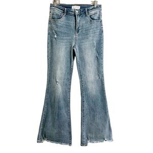 Risen Jeans Bell Bottoms Frayed Fringe 70s Style High Waisted Jeans
